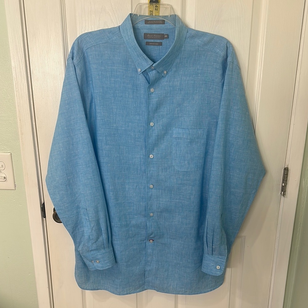 Daniel Cremieux Light Blue Linen Blend Casual Button Down Shirt